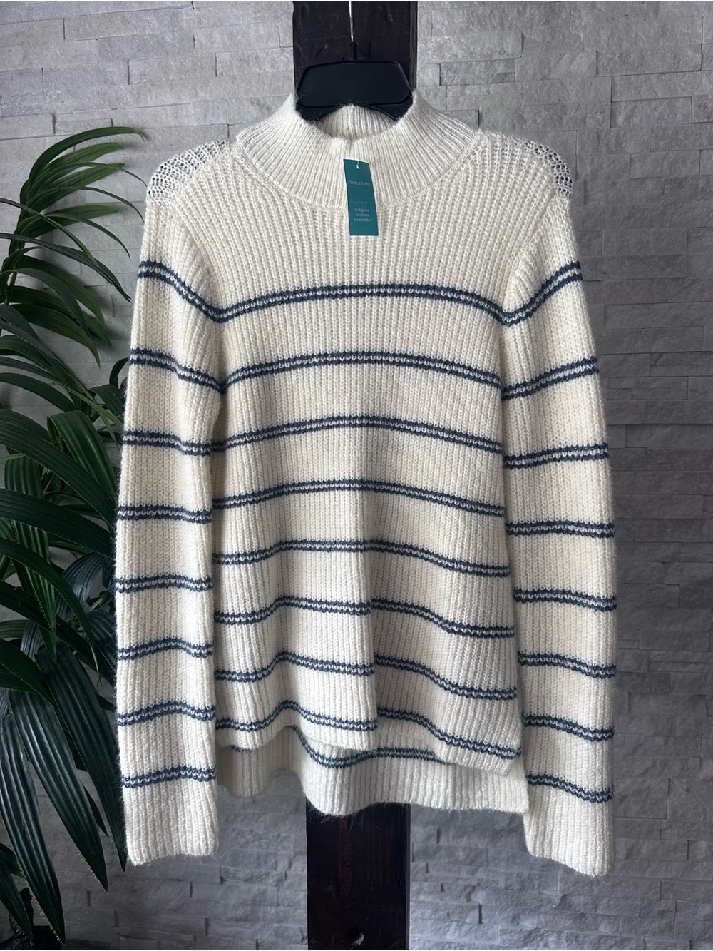 Maurices Cream Double Striped Mock Neck Sweater Size S New with Tags